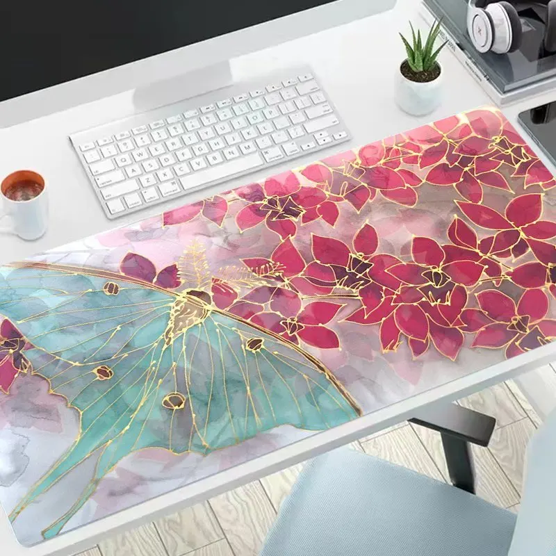 Butterfly mouse pad with floral details – large gaming mat