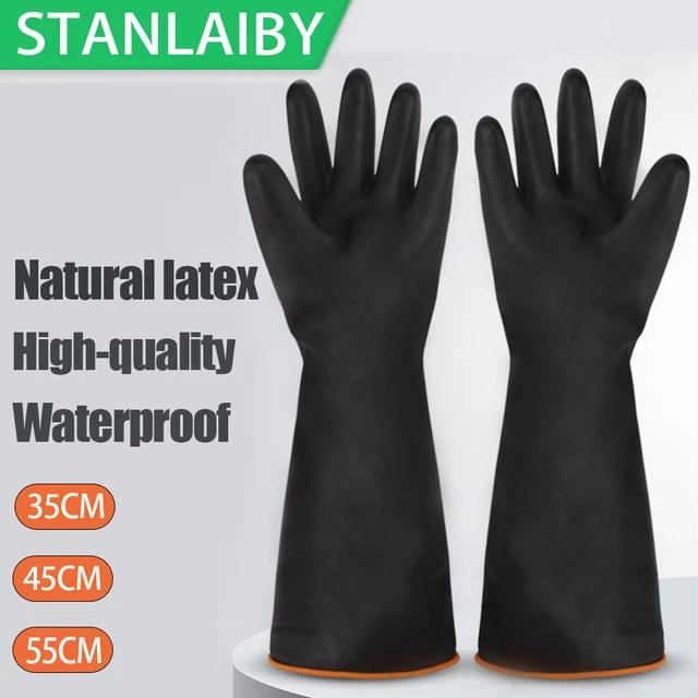 Black Waterproof Gloves for Cleaning, Plumbing, House or Garden Work,  Chemical Latex Gloves Work for Acid