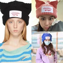 2023Winter Cute Women Long Ear Fox Knitted Bunny Bomber Hats Rabbit Ear Warm Crochet Beanies Boys Girl Designer Hip-hop Cold Cap