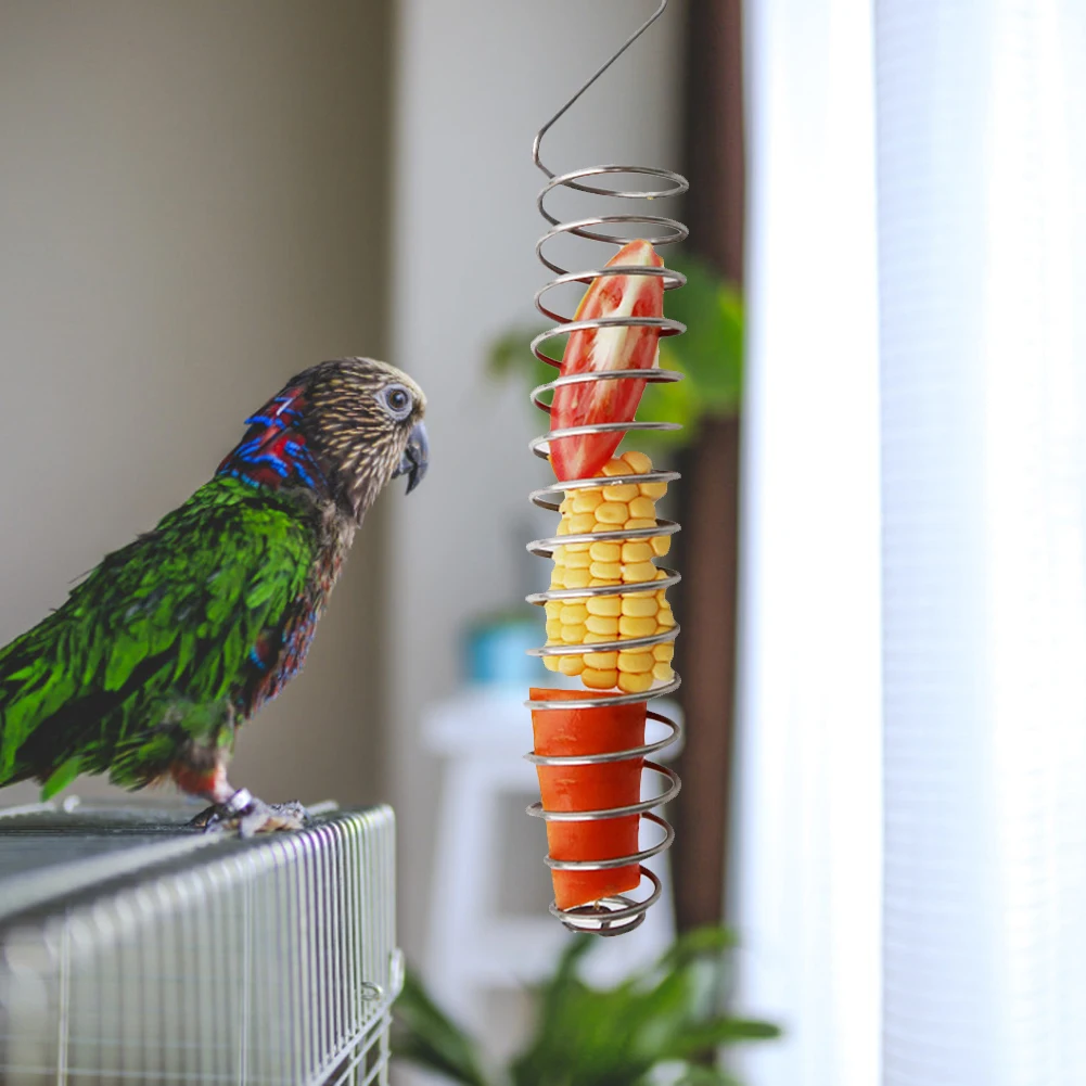 Bird Feeder Parrot Feeder Bird Training Toys Stainless Steel Bird Feeder Fruit Vegetable Basket Holder Feeding Device Container