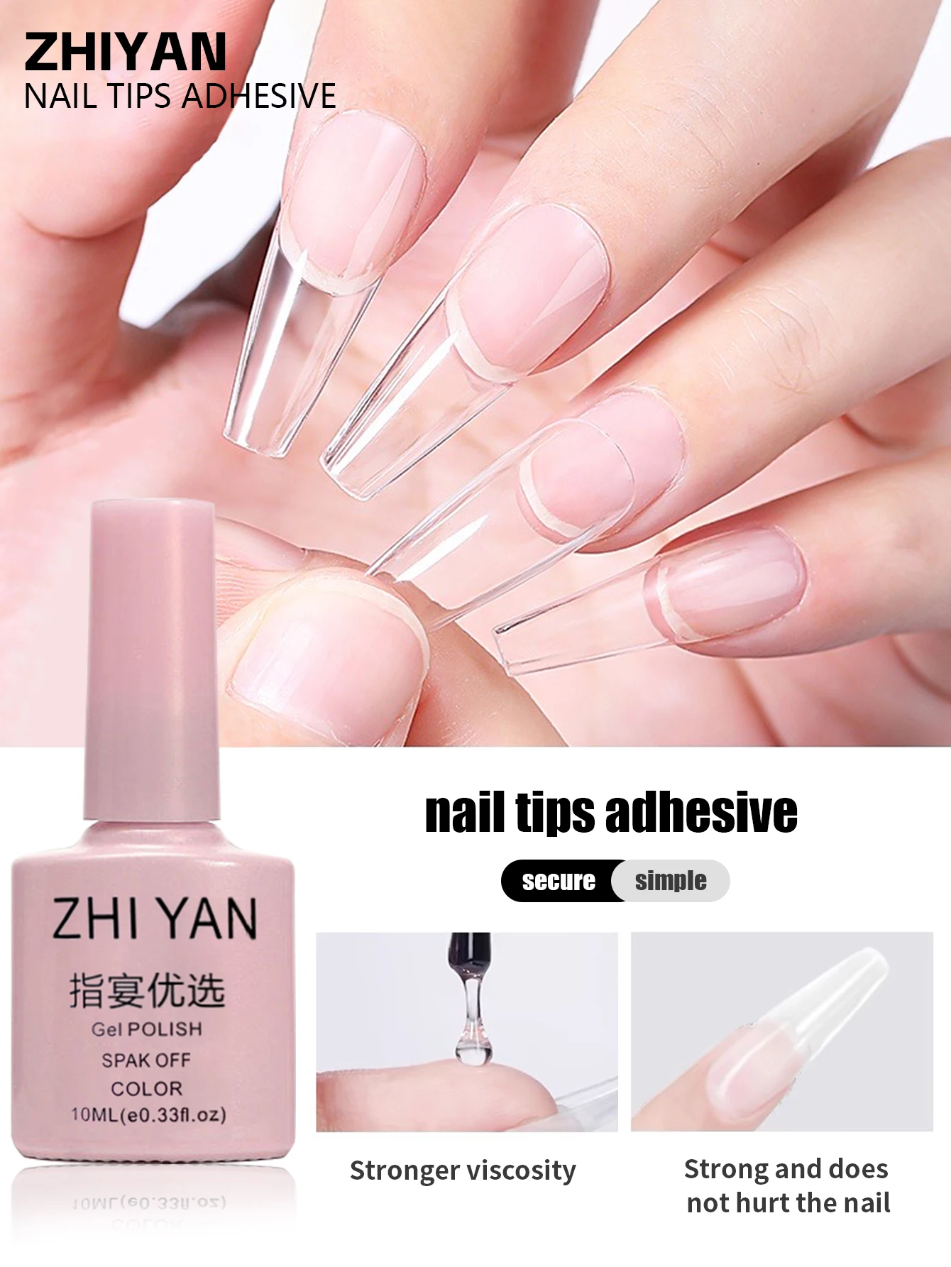 

ZHIYAN Nail Tip Bonding Glue For Professional Salon,10ML,Professional Nail Glue For Nail Tips For Press On Nails