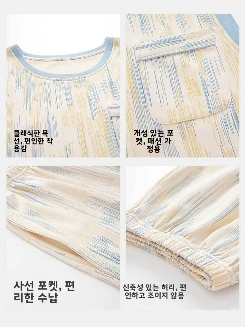 여름 얇은 면 잠옷 남성용 민소매 조끼 반바지 홈 의류 100% 순수 면 야외 착용 가능 십대 플러스 사이즈