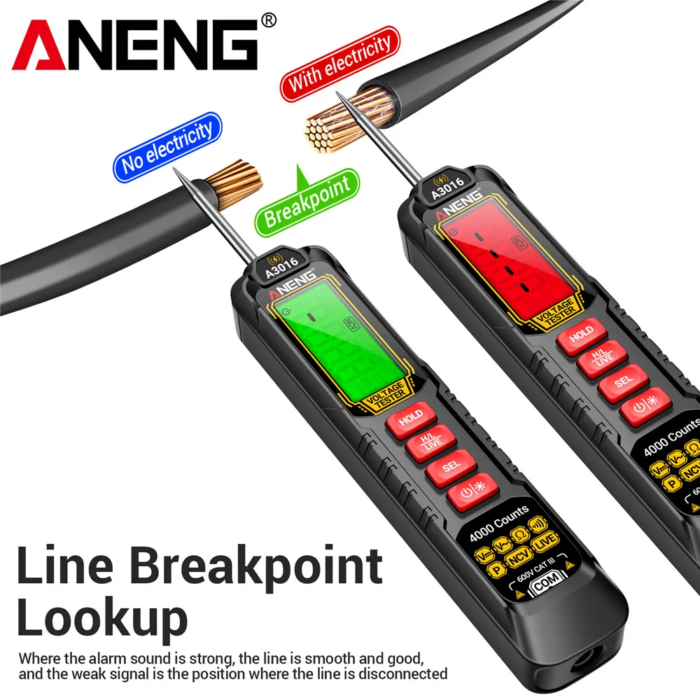 ANENG A3016 Digital Pen Multimeter 500mA Rechargeable Tester 4000 Counts AC/DC Voltage 40MOhm NCV Detector Tools