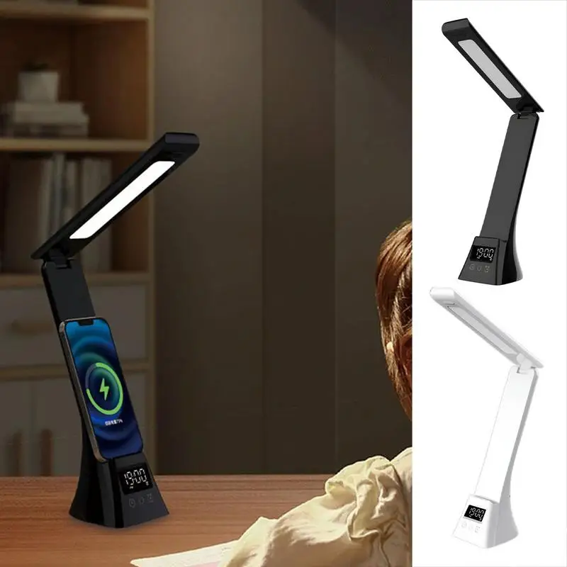 가정용 LED 책상 램프, 시계 알람 날짜 온도 조절 가능, 눈 보호 LCD 디스플레이, 터치 컨트롤