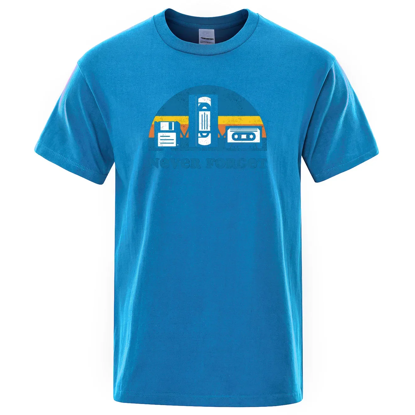thumbnail image 1 of Camiseta estampada divertida con música sarcástica y texto "Nunca olvides" para hombre, holgada, de gran tamaño, informal, transpirable, de manga corta, 1 of 5