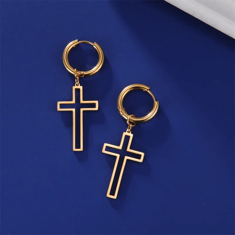 Edelstahl Ohrringe Gothic Kreuz Überzogene Creolen Für Frauen Männer Trend Blitz Anhänger Ohrring Schmuck Party Geschenke – Detail 12