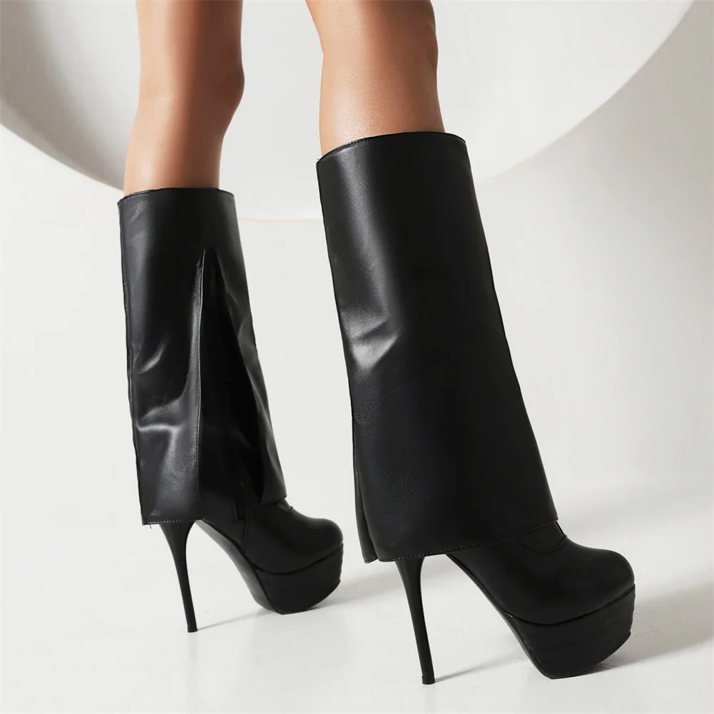 DoraTasia Plus Size 34-48 Brand New Ladies Thin High Heels Boots Fashion Solid Platform women's Boots Party Sexy Woman Shoes