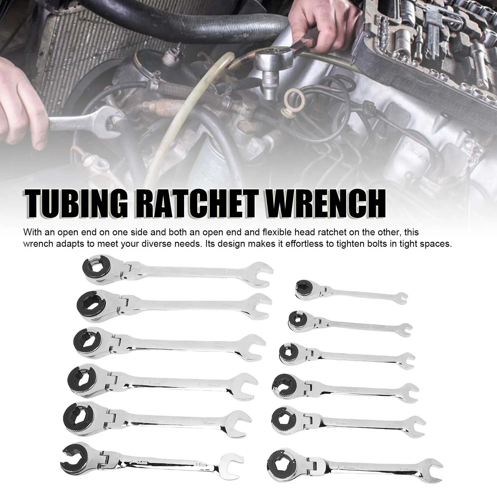 Ratchet Wrench High Strength Easy To Use Multifunctional Open Ratcheting Wrench Set Portable for Fuel Brake AC Pipelines