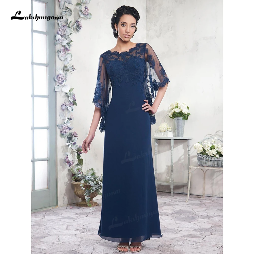 Cicinia Dark Navy Chiffon Mother Of The Bride Dress Plus Size Long A-line Round Neckline Tea Length