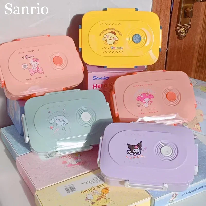 

Sanrio Hello Kitty Cartoon Student Three Compartment Lunch Box Pompompurin Cinnamoroll Cute Fresh Bento Box Portable Lunch Box