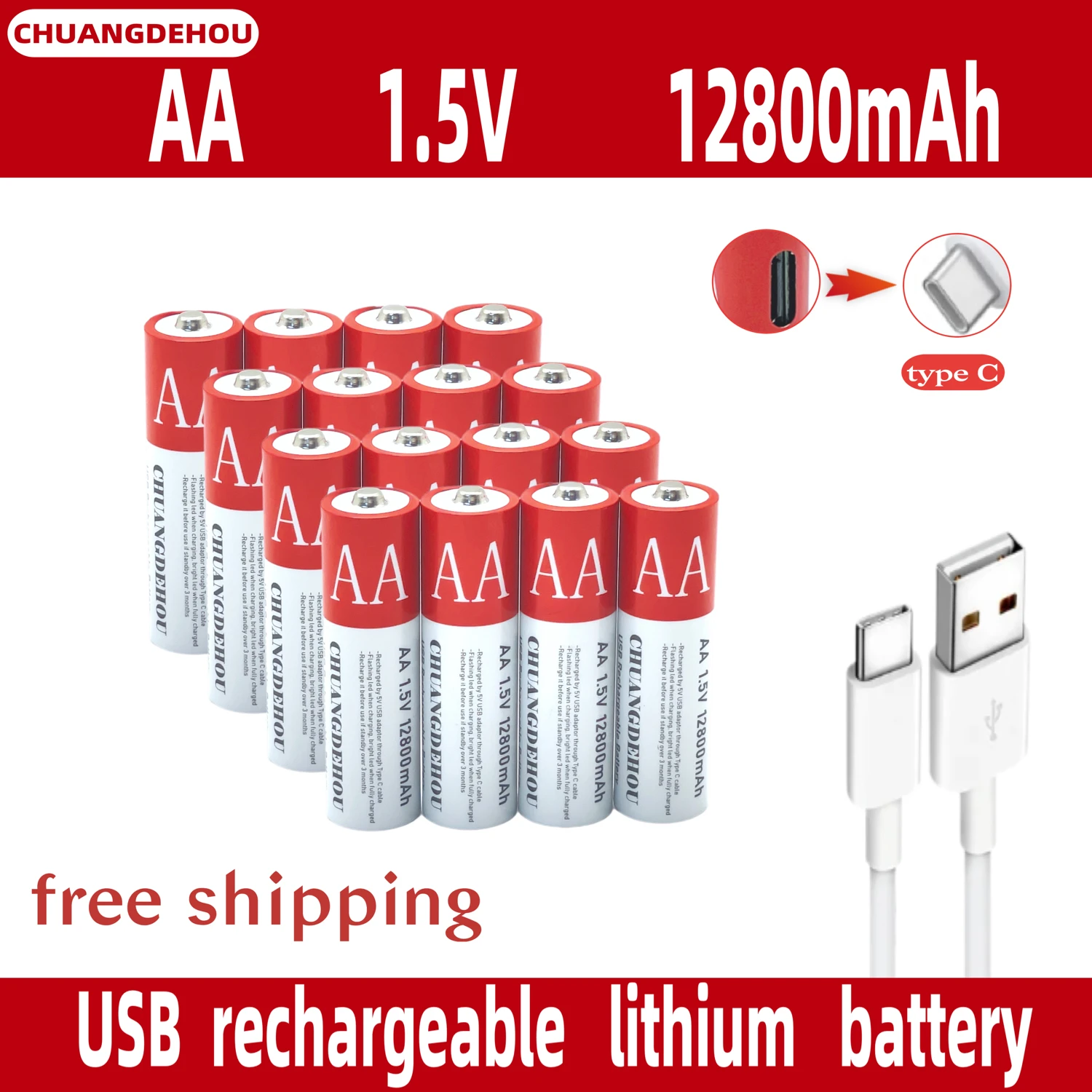 

AA Battery USB Quick Rechargeable Lithium ion Battery 1.5V AA 12800mah/Battery Toy Watch MP3 Player Thermometer Keyboard