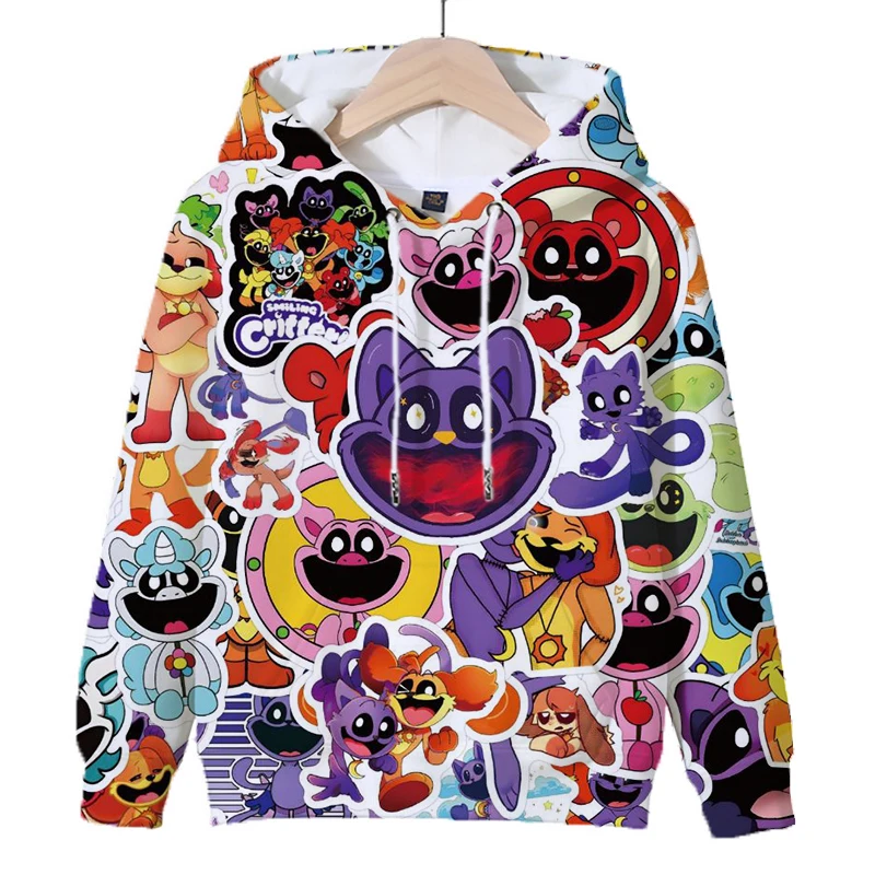 

Game Smiling Critters Print Hoodies Sweatshirt Autumn Hooded Pullover Boys Girls Clothes y2k Sudadera Casual Hoodie Kids Clothes