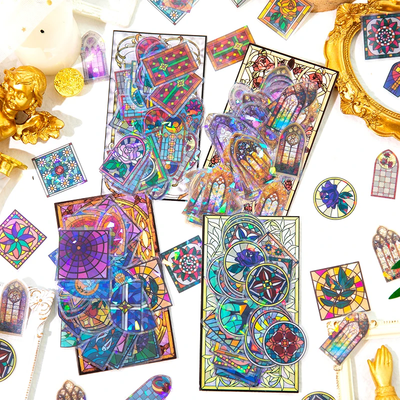 

Vintage Glazed Windows PET Stickers Aesthetic Notebooks Collage Material Personalized Scrapbooking Art Sketchbook Accessories