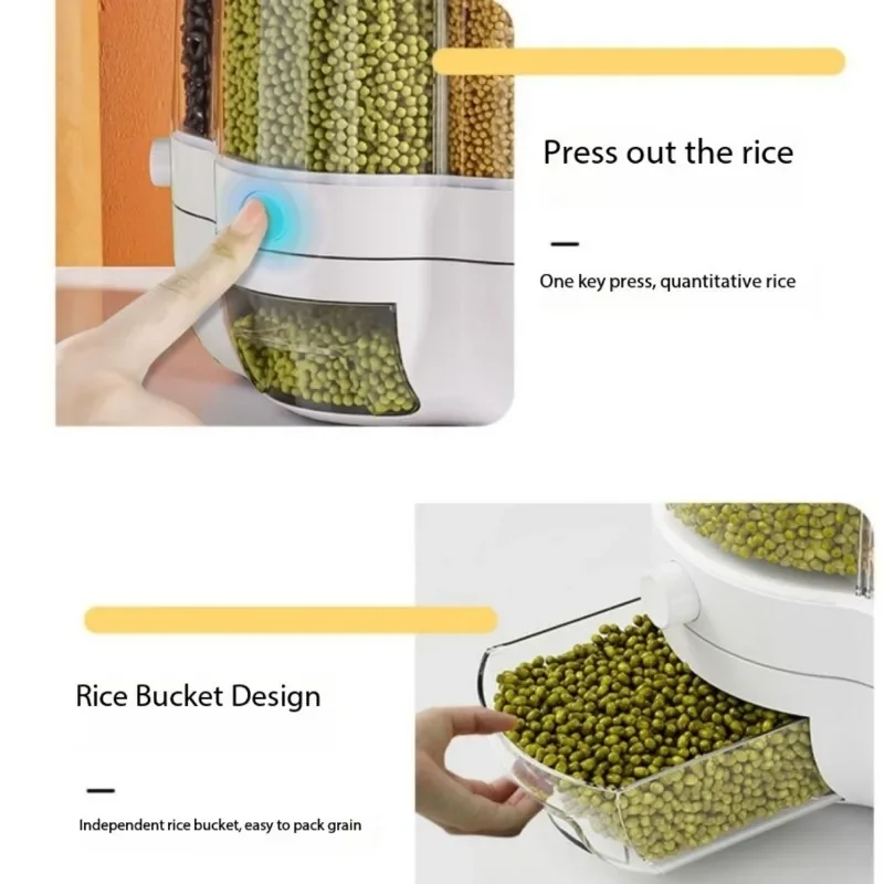 360 Degree Rotating Rice Grain Storage Container Dispenser Dry Cereal Kitchen Food Sealed Insectproof Bucket Kitchen Accessories 4