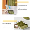 360 Degree Rotating Rice Grain Storage Container Dispenser Dry Cereal Kitchen Food Sealed Insectproof Bucket Kitchen Accessories 4