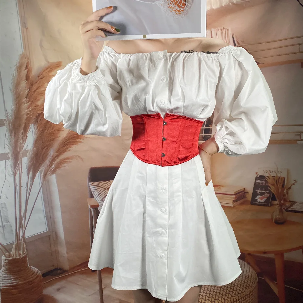 

Short Style 16cm 3 Buckle Satin Multi Color Waist Seal Fish Bone Strap Lolita Basic Waistband Gothic Clothes Women Corset Top