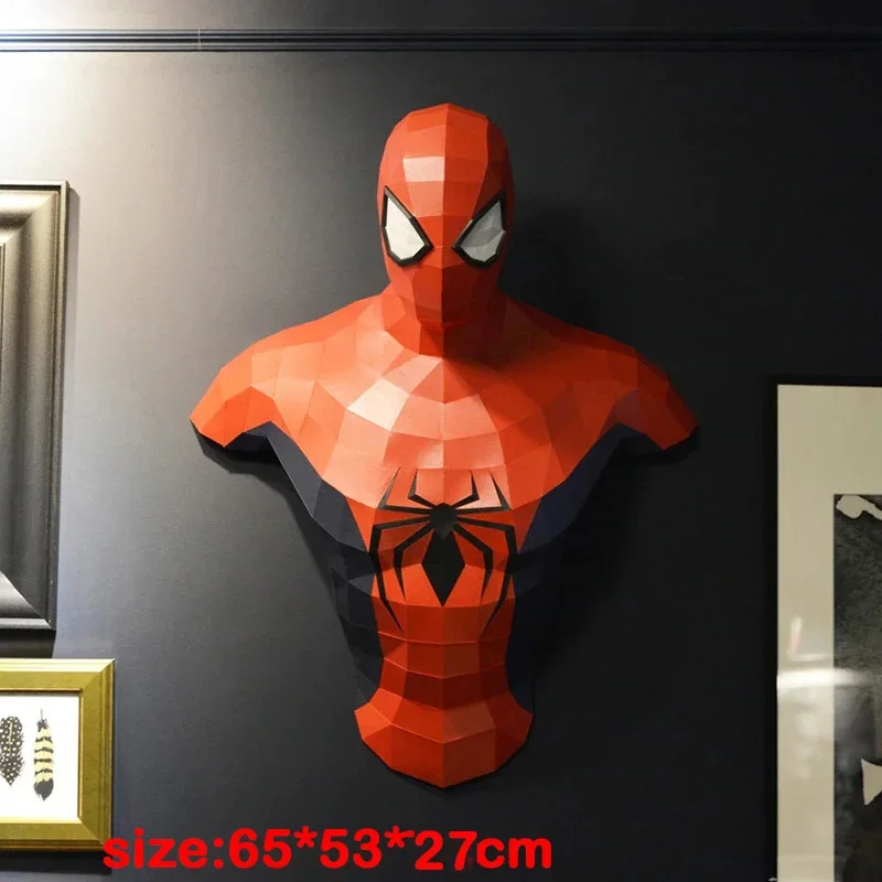 DIY 캡틴 아메리카 스파이더 히어로 3D 퍼즐 종이 모델, 조각상 걸이식 벽 장식, 수제 기하학적 종이 접기 모델