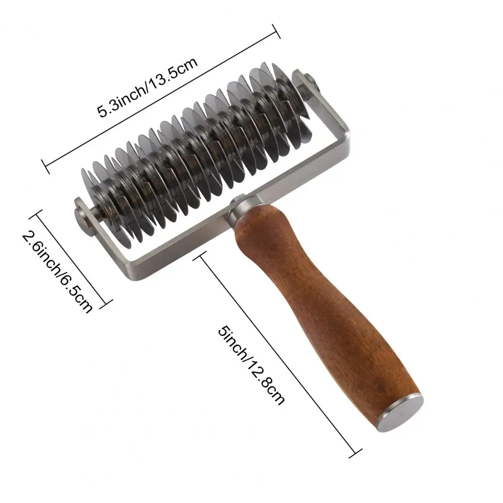 Stainless Steel Pizza Dough Lattice Roller Cutter with Wooden Handle Grid Pattern Maker for Biscuits Cookies Pies Cakes
