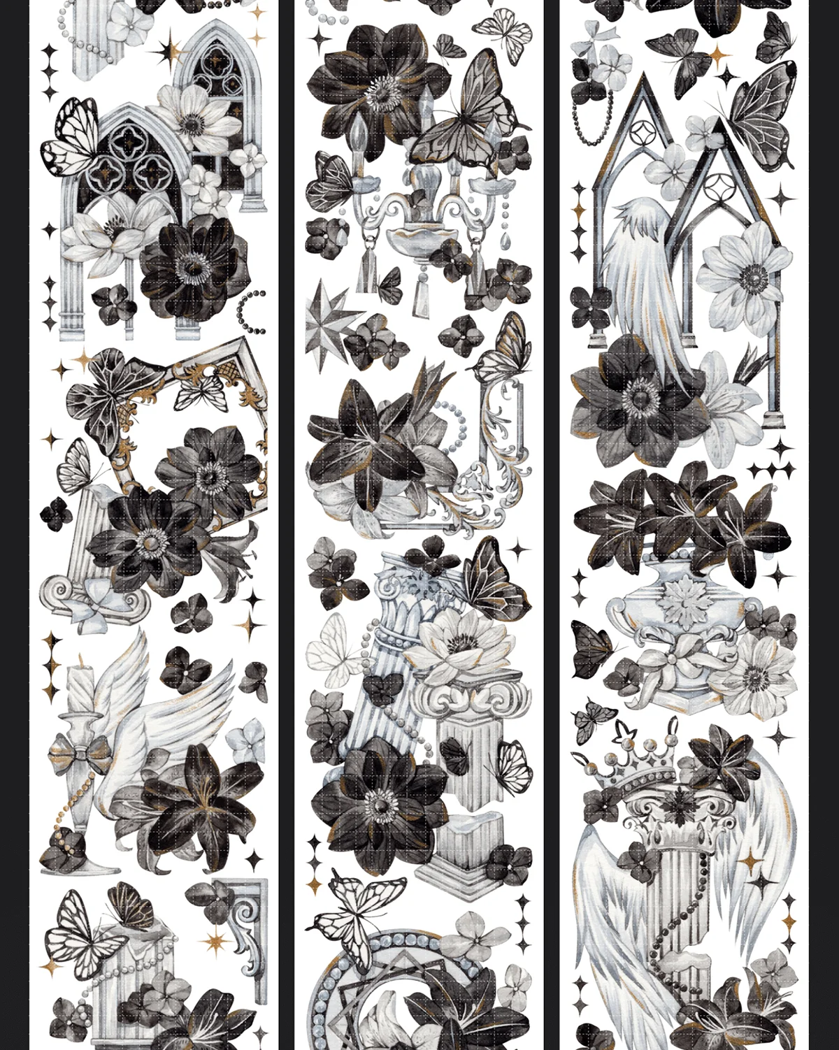 

Dark Style Black White Lily Flower Shiny PET Tape