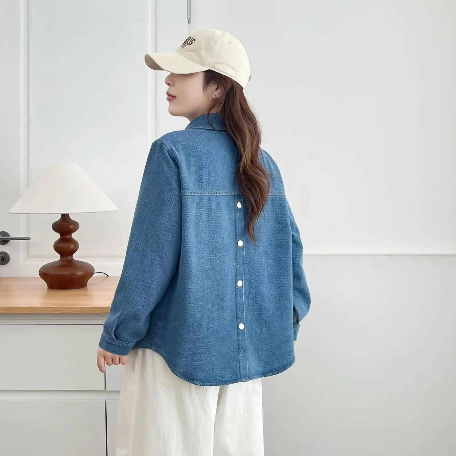 Plus Size Women's Blouses 2025 Autumn New Stylish Starry Sky Striped Denim Shirt Jacket 014