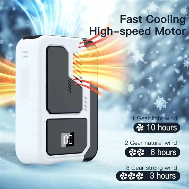 New Protable Neck Waist Fan Powerful Brushless Motor with Digital Display 3 Wind Speeds 3000mAh Large Battery Emergency LED 3
