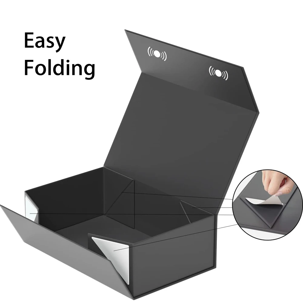 1pc Black Gift Box with Magnetic Lid for Present, Rectangular Collapsible Packaging Box... - SKU GBML1616 - UGI Packaging