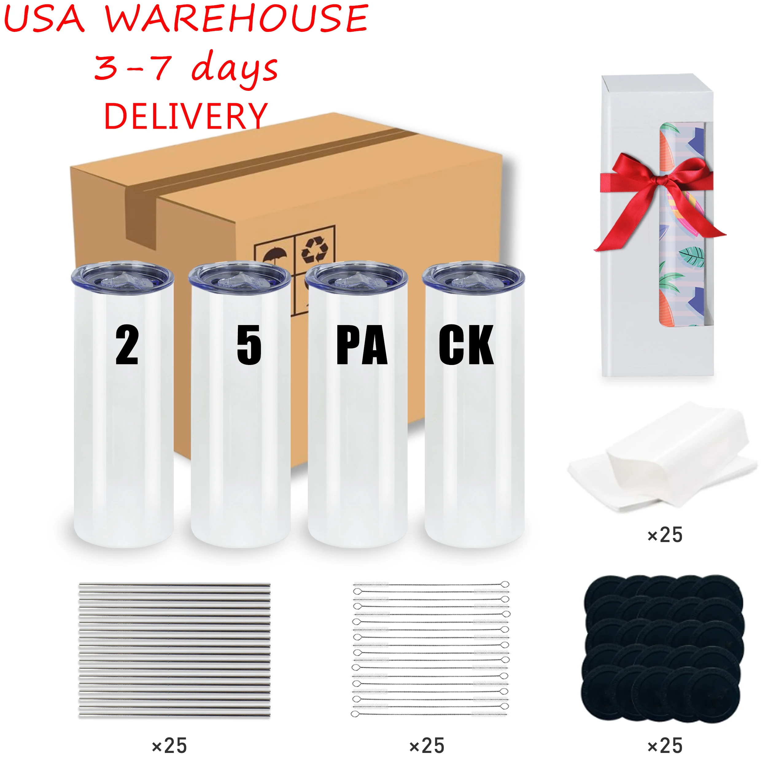 Stainless Steel Heat Printing Tumbler Double Wall Insulated Straight Sublimation Tumbler 25pack