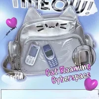 Ita Bag Cool Y2k Aesthetic Travel Bags All Match Kawaii Cartoon Cat Schoolbags Sweet Preppy Japanese Transparent Backpacks Women 1