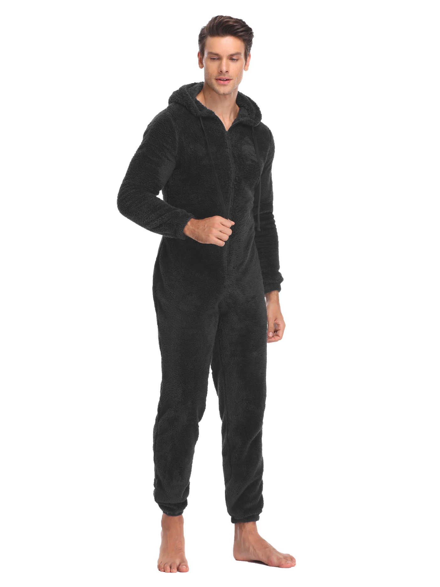 Men's Winter Warm Fluffy Teedy Fleece Pajama Onesie Men Cozy Soft Warm Plush Fleece Jumpsuit Romper One Piece Hooded Pajama men bodysuits