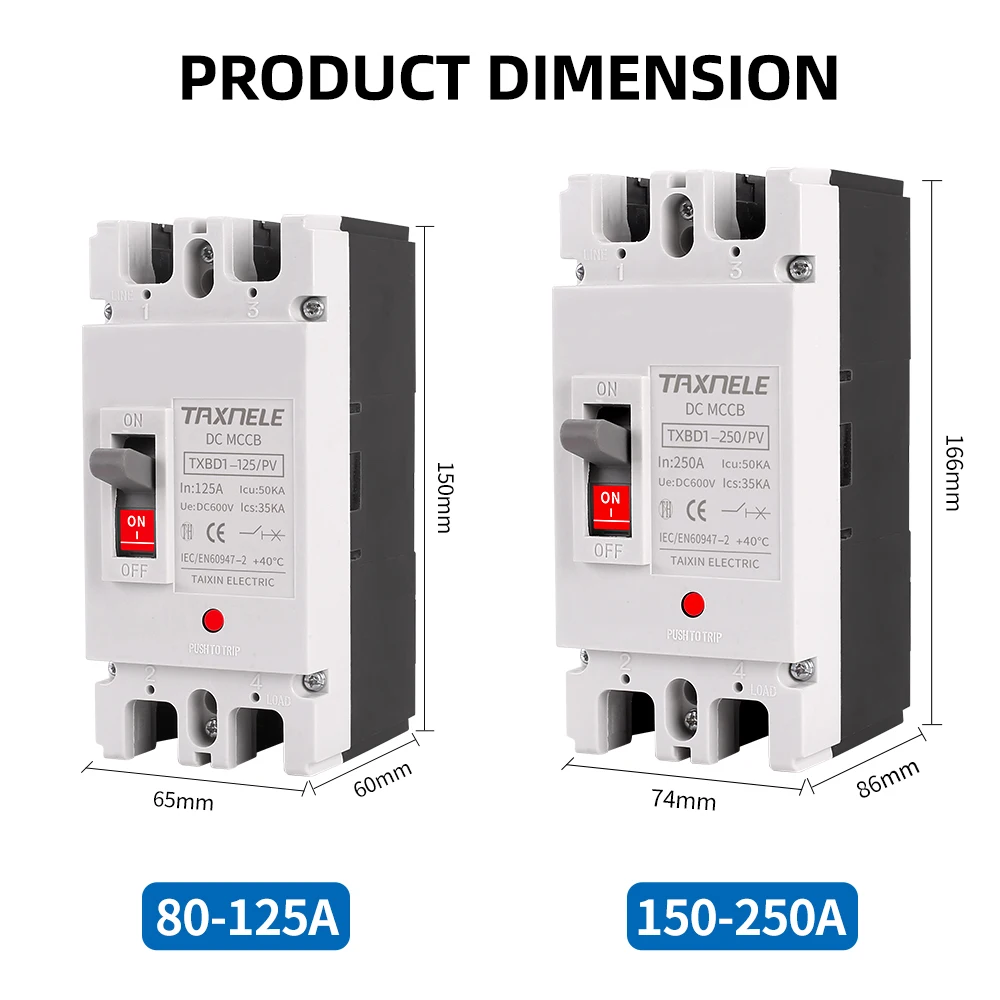 Solar Molded Case DC Circuit Breaker MCCB Overload Protection 150A 250A Battery Isolator
