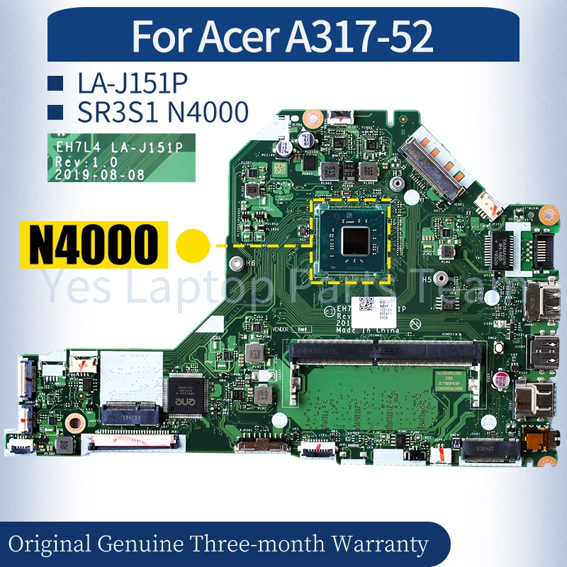 

LA-J151P для ACER A317-52 Материнская плата ноутбука NBHF211001 SR3S1 N4000 RAM Материнская плата ноутбука