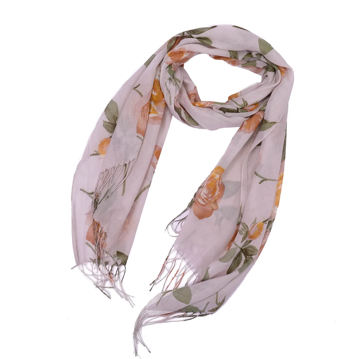 Simple Pure Color Elegant Atmosphere Travel Omnipresent Peony Jacquard Long Tassel Cotton Hemp Scarf