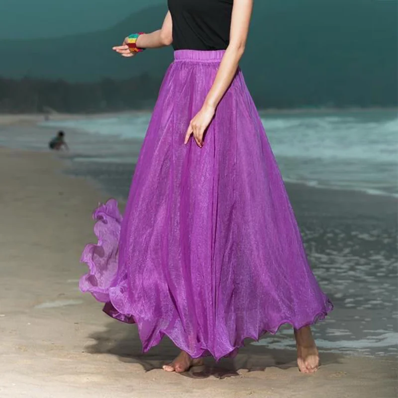 

New Spring Summer Women High Waist A-line Pleats Long Skirt Solid Color High-end Luxury Designer Korean Clothing Pleated Skirt