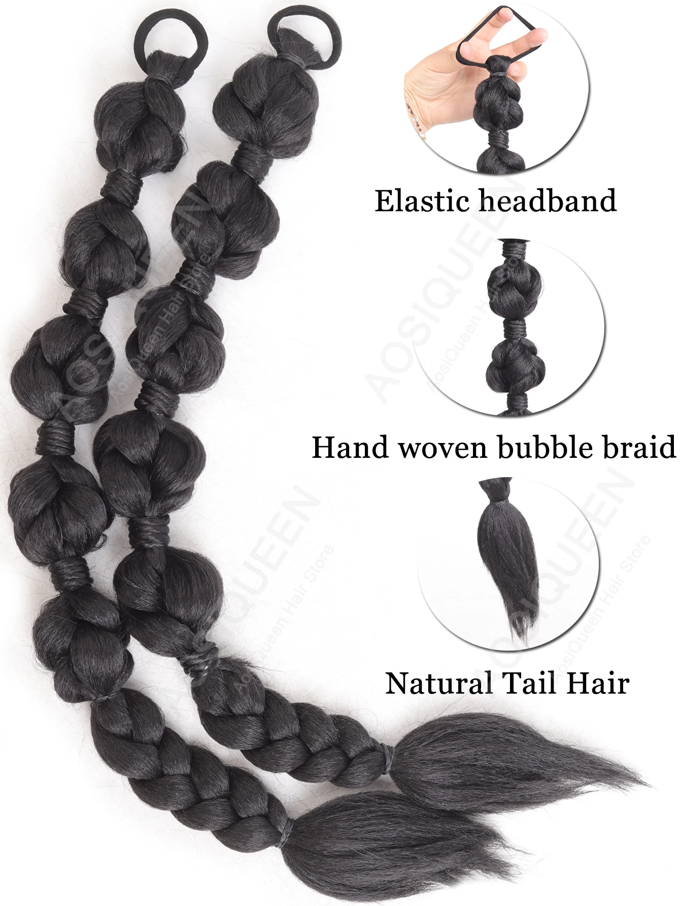 2피스 브라운 브레이드 포니테일 가발 여성용 버블 브레이드 트위스트 브레이드 포니테일 랜턴 브레이드 익스텐션 여성용 데일리 사용에 적합