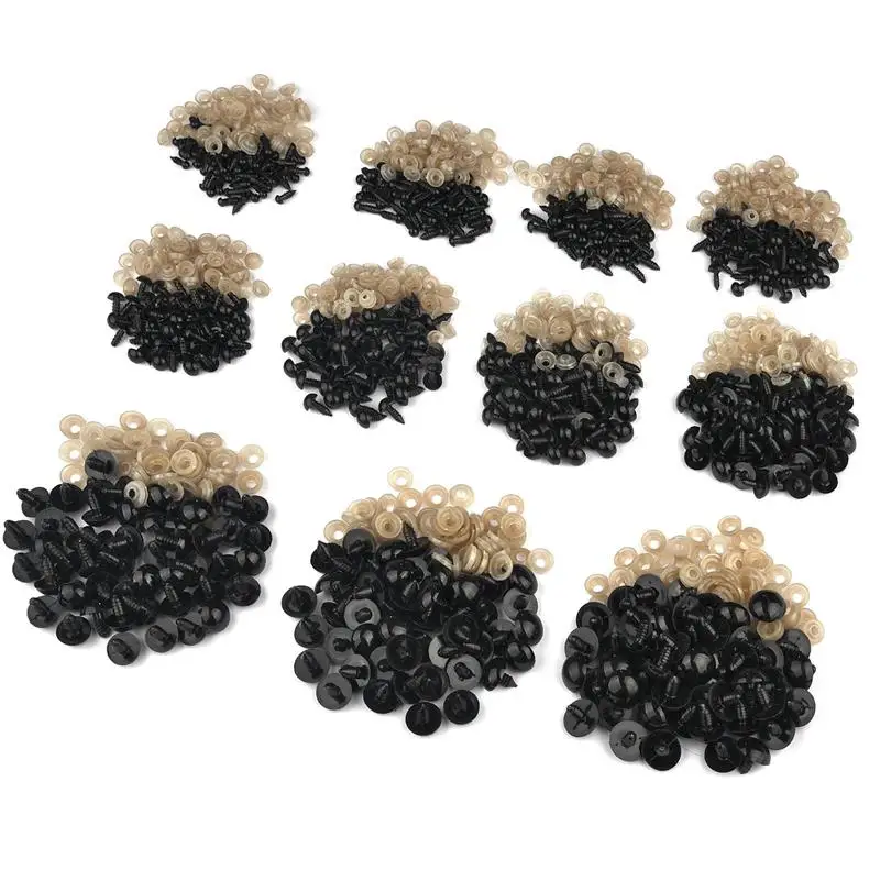 50/100 Pz 5-20Mm Plastica Nera Occhi Di Sicurezza Bulbo Oculare Accessori Per Bambole Per Giocattoli Amigurumi Kit Fai Da Te Artigianato Occhi Animale