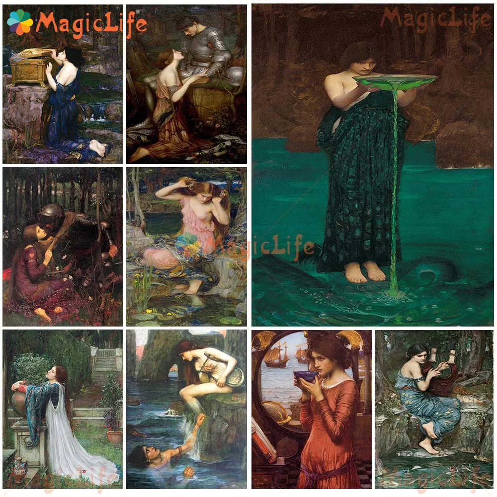 

Vintage Mermaid Mural Man and Sexy Woman European Style Poster Wall Pictures For Living Room Wall Art Canvas Painting Unframed