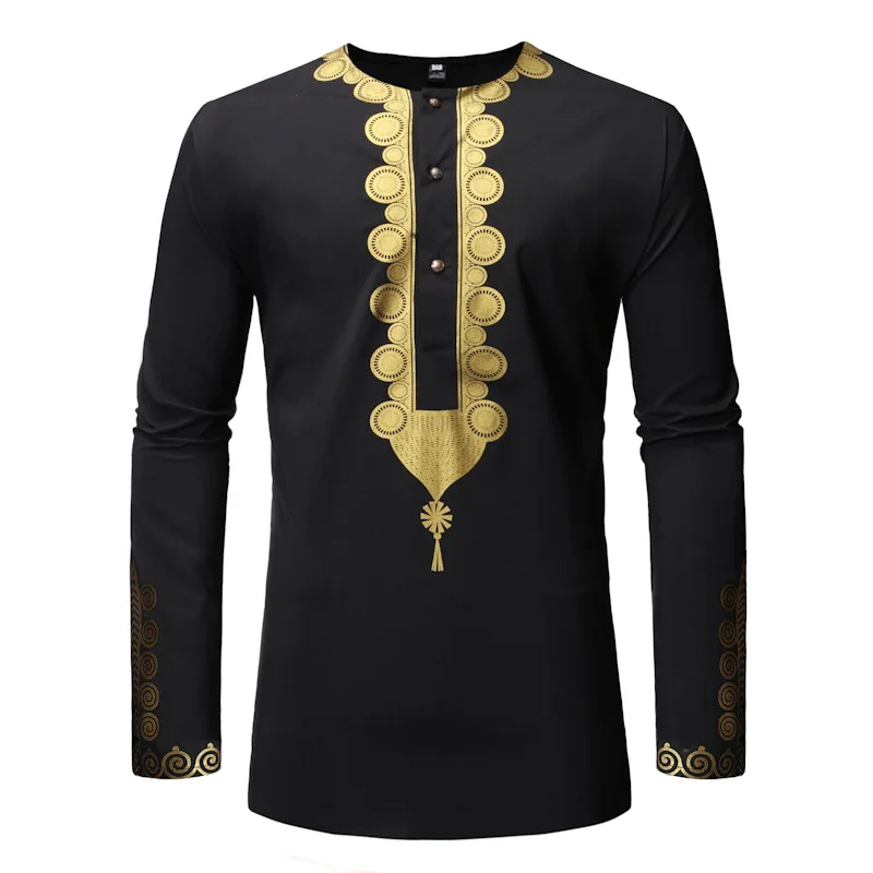 

African Dashiki Print Shirt Men African Clothes Brand New Long Sleeve Button Up Shirts Men Hip Hop Streetwear Chemise Homme XXL