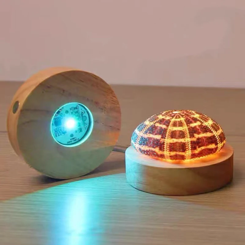 Touch Color Lights Led Lamp Base 8cm 10cm Round Wooden Display Holder with Led Lights for Crystal Glass Resin Balls led lights lamp holder lamp bulb holder lamp base led lamp base