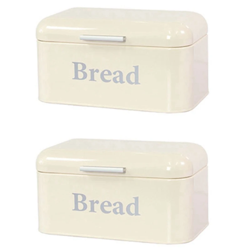 

Retail 2X Vintage Bread Box Cupboard Iron Snack Box Desktop Finishing Dust-Proof Storage Box Storage Bin White