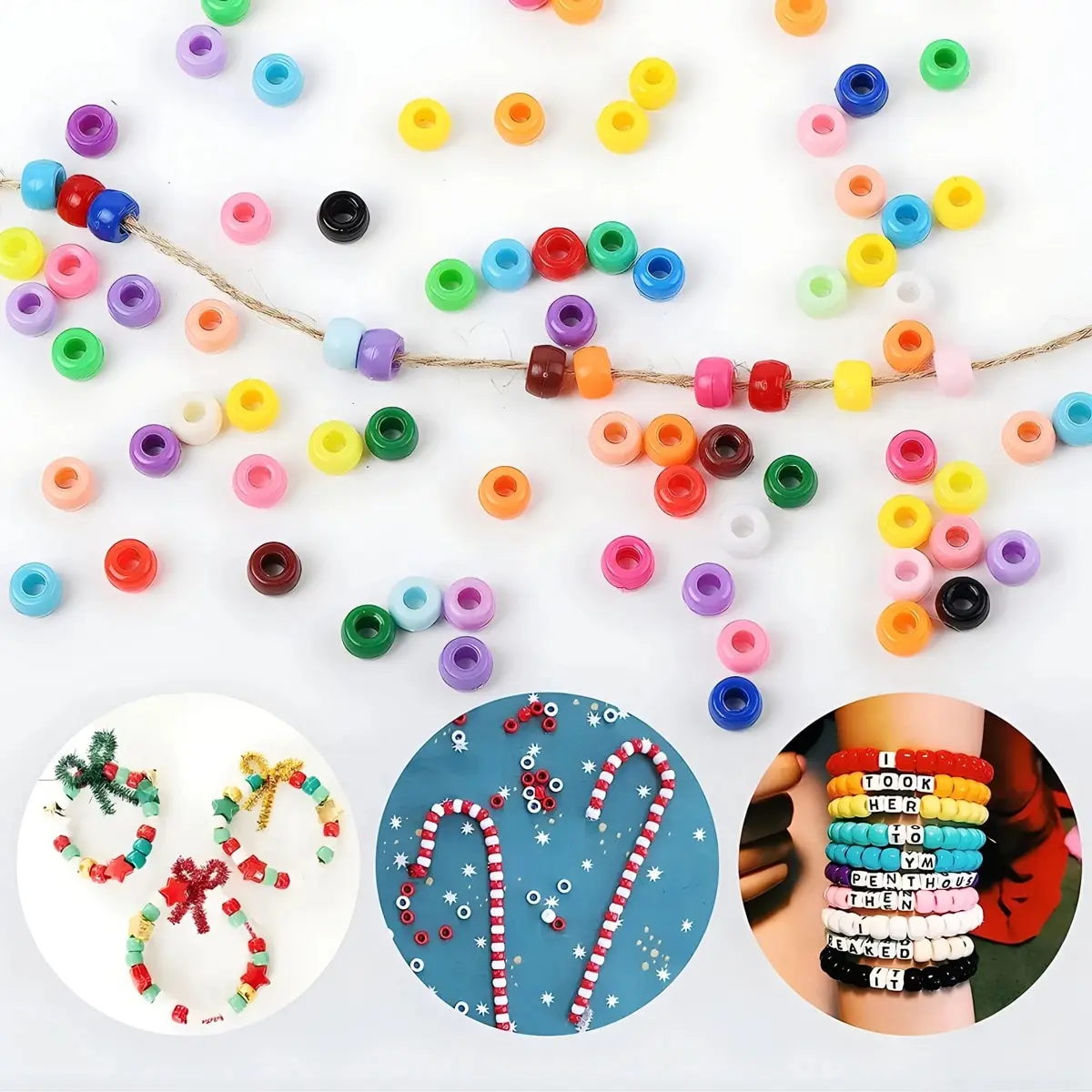 500 Stück Pony Candy bunte Kunststoffperlen für Schmuckherstellung DIY Haarflechten, Armband Halskette Kunsthandwerk Kleinunternehmen – Detail 6