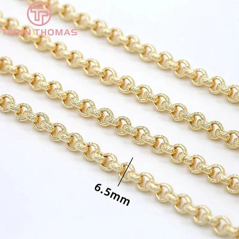Elegant 24K Gold-Plated Brass Necklace and Bracelet Chains - 50cm Length, 4mm & 6.5mm Widths, High-Quality Jewelry Accessories Wholesale