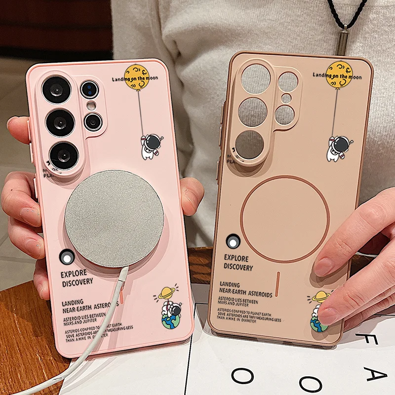 Little Astronaut Magnetic Phone Case For Samsung Galaxy S25 S26 Ultra Edge S24 S23 FE A57 A17 A56 A37 A16 A55 A36 A55 Hard Cover
