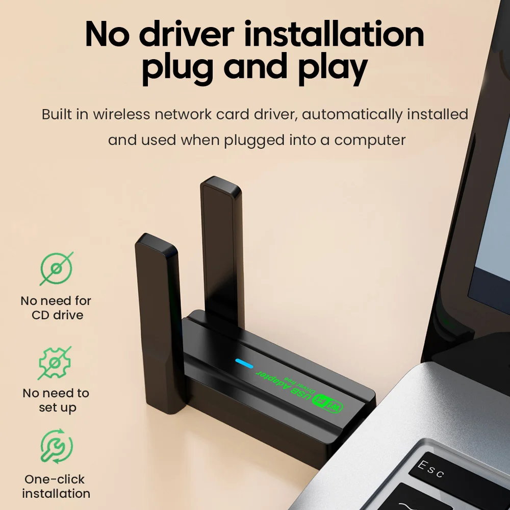 650Mbps/1300Mbps WiFi USB 어댑터 2.4GHz+5.8GHz 듀얼 밴드 무선 네트워크 카드 드라이버 무료 PC용 Windows XP/7/8/8.1/10/11