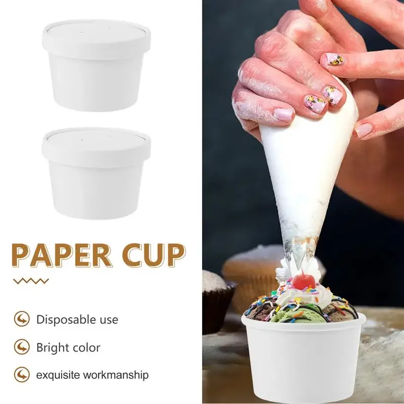 

20/25 Sets 8Oz Disposable Dessert Cups Ice Cream Cup Pudding Jelly Party Supplies Yogurt Paper Bowl Containers With Cover
