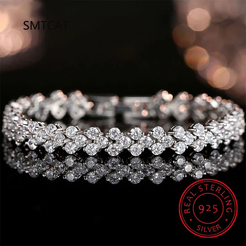 100% Solid Silver 925 Lab Diamonds Bracciali Moissanite Simulati Per Le Donne Ragazze Wedding Cocktail Party Gioielleria Raffinata