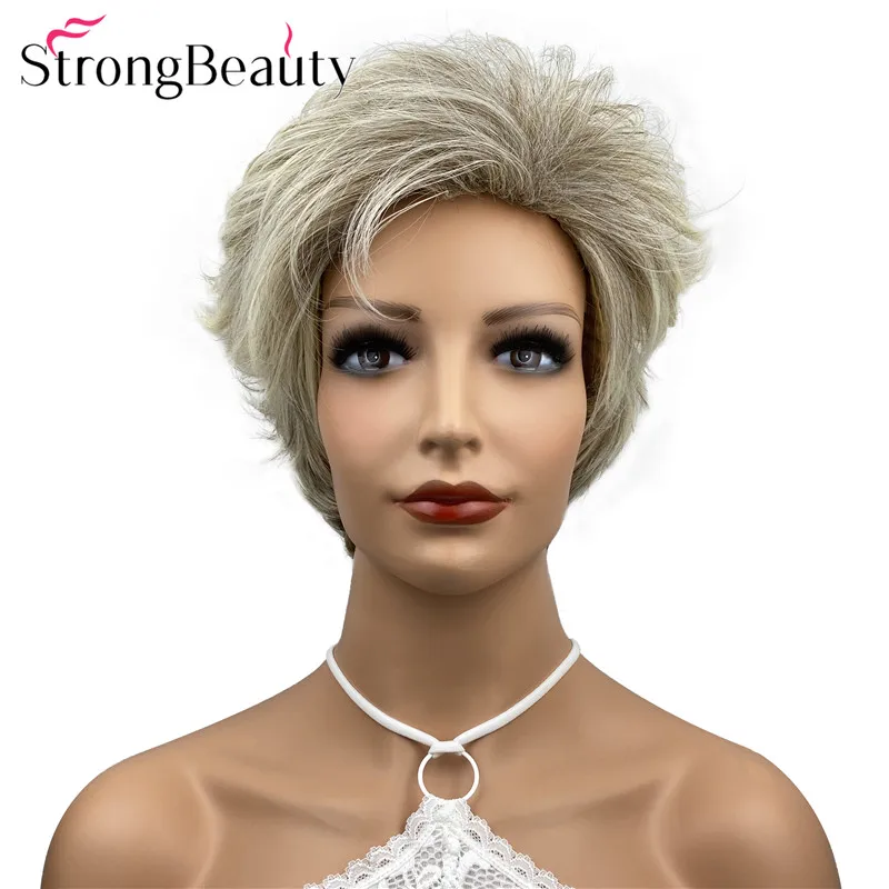

StrongBeauty короткие волнистые парики хайлайтер клубника блонд парик для женщин синтетические волосы Подогрев ОК