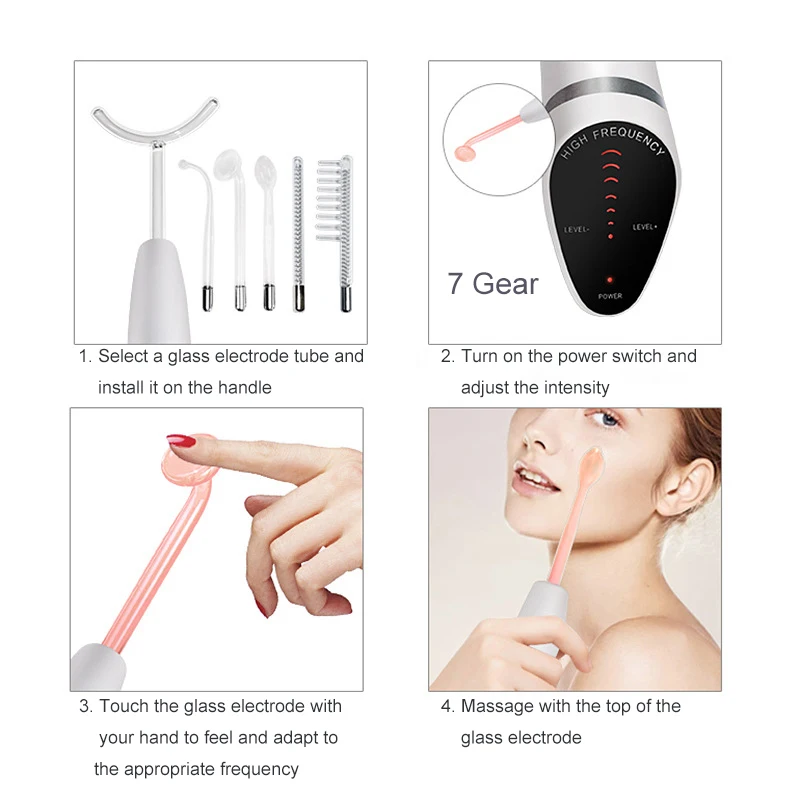 Newest 6 in 1 Spark Electrodes High Frequency Neon & Argon Skin Tightening Hair Follicle Facial Beauty Wand Machine Facial Care