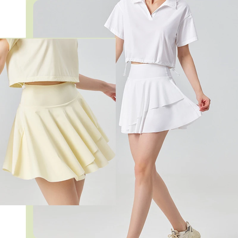 Aiithuug Cool Feel Golf Skirt Pockets Soft Quick Dry Tennies Skirt Fake Two-pieces Shorts Running Yoga Skirts Gym Workout Short
