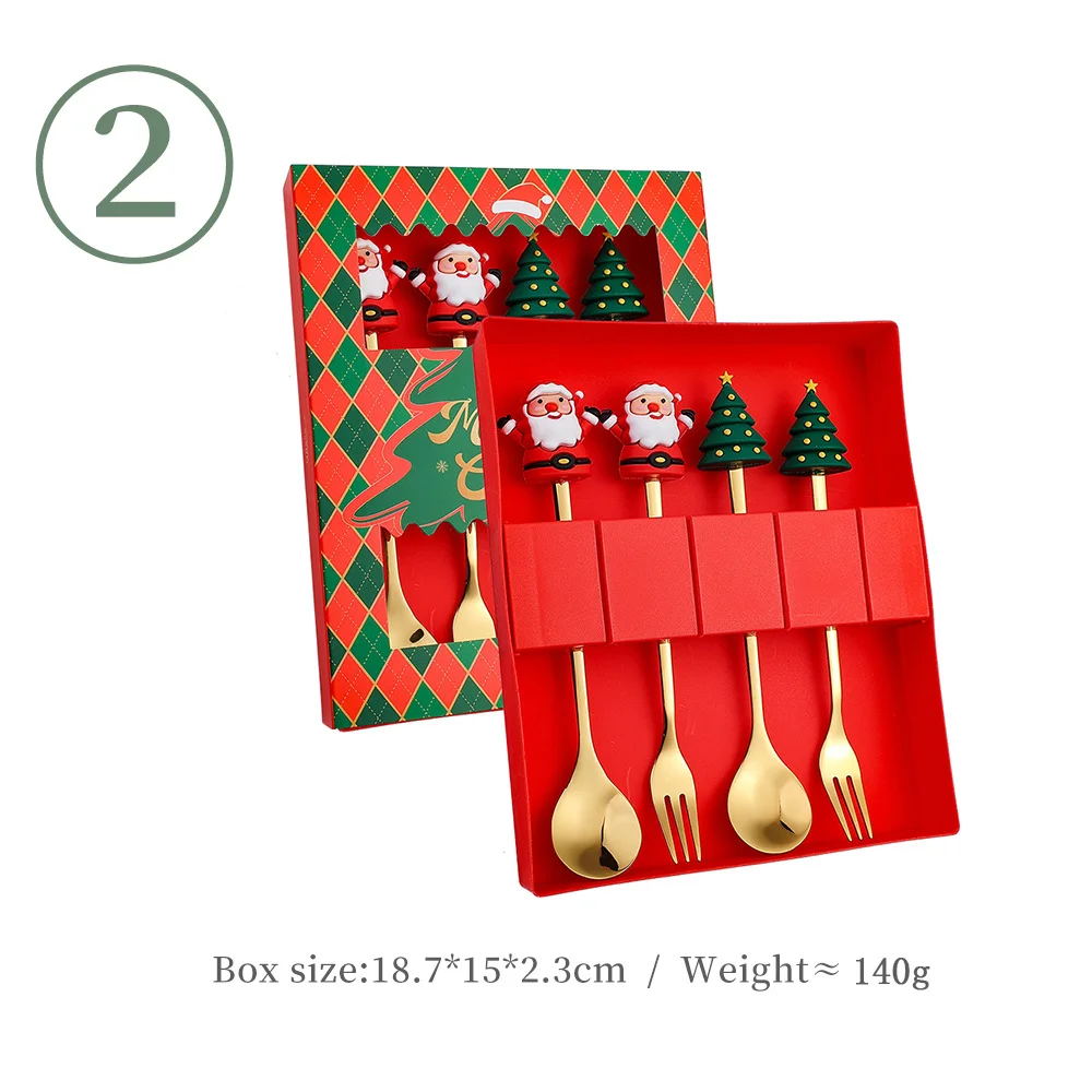Festive Holiday Stainless Steel Cutlery Set - Elk and Xmas Tree Design for Christmas & New Year Celebrations