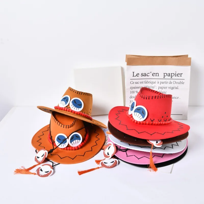 Compre One Piece Portgas D Ace Chapéu Anime Cosplay Chapéu de Cowboy Homens  Mulheres Crianças